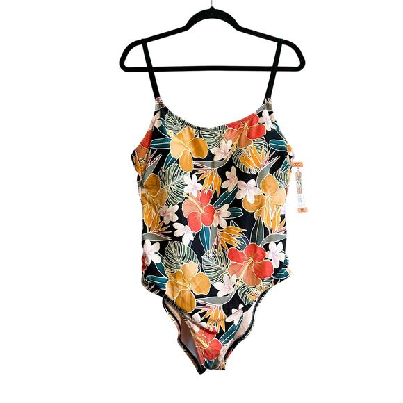 Hurley Tropical Large Floral Strappy Back 1 Piece Swimsuit NWT Size XXL UPF 50 - Picture 1 of 10